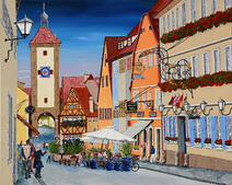 'Rothenburg, Germany' - Acrylic on wide canvas (73 x 60 cms). Ready to hang with no further expense.