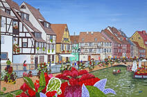 'Colmar in France 3' - Acrylic on wide canvas (90 x 60 cms). Ready to hang with no further expense.